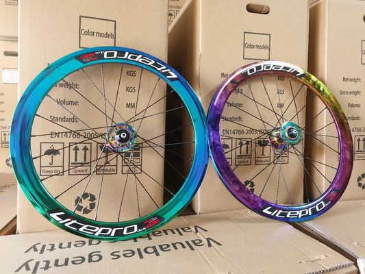 道路自転車 20 インチ アルミ合金ホイールセット 8/9/10/11 スピード 4 双壁レヤリング 虹色