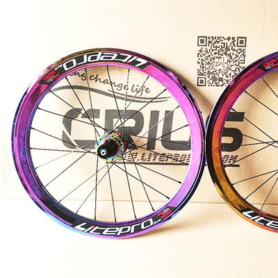 道路自転車用20インチカーボンファイバーホイールセット 8/9/10/11 スピード ダブルウォール レインボーカラー